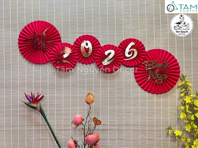 Set 06 quạt giấy Đỏ nhung xịn dán chữ Decor Tết Bính Ngọ 2026 [Nhiều kiểu - Cao cấp] QUAT-07